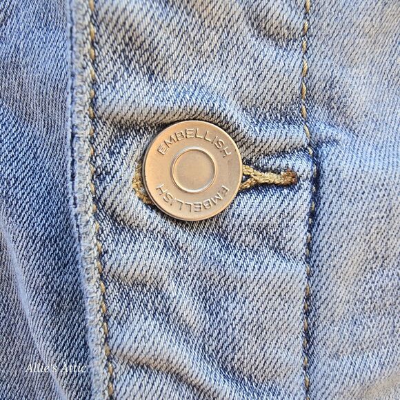 Embellish Soft Stretchy Colorful Blue Distressed Stud Denim Jean Jacket Wmns L - Picture 7 of 11